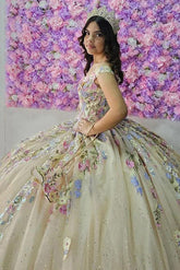 Luxury & Glamorous Ball Gown Off Shoulder 3D Floral Applique Beaded Tulle Quinceanera Dress Birthday Party Gown For Sweet 16