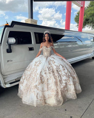 Luxury & Glitter Ball Gown Off Shoulder Lace Appliques Beaded Tulle Princess Birthday Party Gown Quinceanera Dress For Sweet 16