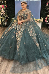 Luxury & Gorgeous Ball Gown Round Neck Sleeveless Floral Lace Appliques Tulle Evening Party Dress Quinceanera Dress For Sweet 16
