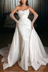 Luxury Satin/Sequined Wedding Dress with Detachable Trumpet/Mermaid Sweetheart Silhouette