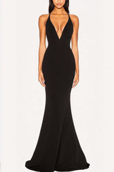 Mermaid Black Wedding Guest Dress Deep V-Neck Formal Dress