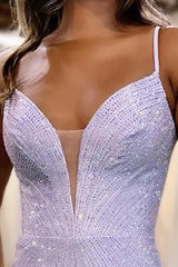 Mermaid Blue Prom Dress Spaghetti Straps Long Formal Dress With Slit