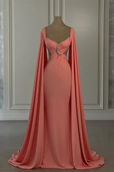 Mermaid Chiffon Off The Shoulder Cap Sleeve Formal Dress With Rhinestone