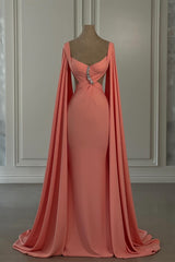 Mermaid Chiffon Off The Shoulder Cap Sleeve Formal Dress With Rhinestone