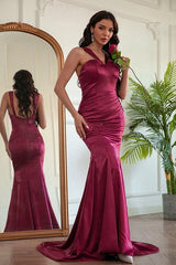 Mermaid Halter Neck Prom Dress Sleeveless Satin Formal Dress
