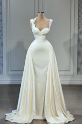 Mermaid Halter Sweetheart Wedding Dress Beaded Floor Length Sleeveless Evening Gown With Side Train