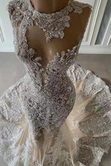 Mermaid Lace Appliques Tulle Wedding Dress