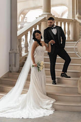 Mermaid Lace Spaghetti Straps Sleeveless White Wedding Dress Long Bridal Gown With Appliques