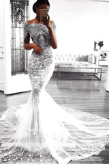 Mermaid Long Sleeve Lace Tulle Wedding Dress Tulle Bridal Dress