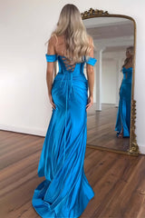 Dreamyannie Emerald Green Prom Dress Off The Shoulder Mermaid Long Formal Dress With Slit