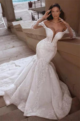 Mermaid Off The Shoulder Wedding Dress Lace Appliques Bridal Dress