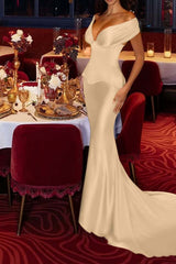 Mermaid Off the Shoulder Prom Dress Satin Formal Dress