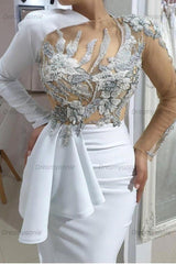 Mermaid One Shoulder High Split White Illusion Neck Wedding Dress