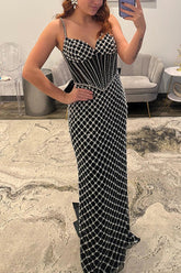 Mermaid Prom Dress Black Corset Long Formal Dress With Pearls