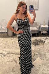Mermaid Prom Dress Black Corset Long Formal Dress With Pearls