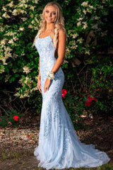 Mermaid Prom Dress Blue Long Evening Dress Backless Evening Dress