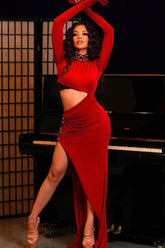 Mermaid Prom Dress Long Sleeve High Neck Beaded Formal Dress