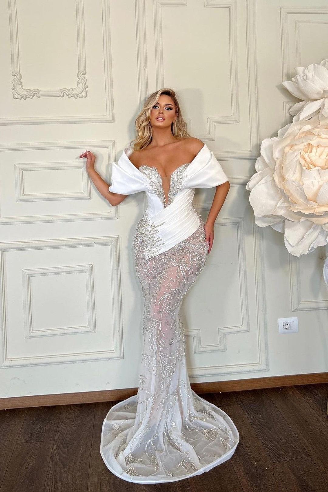 Mermaid Prom Dress Off the Shoulder Beaded Formal Dress