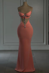 Mermaid Prom Dress Satin Strapless Sleeveless Formal Dress With Appliques