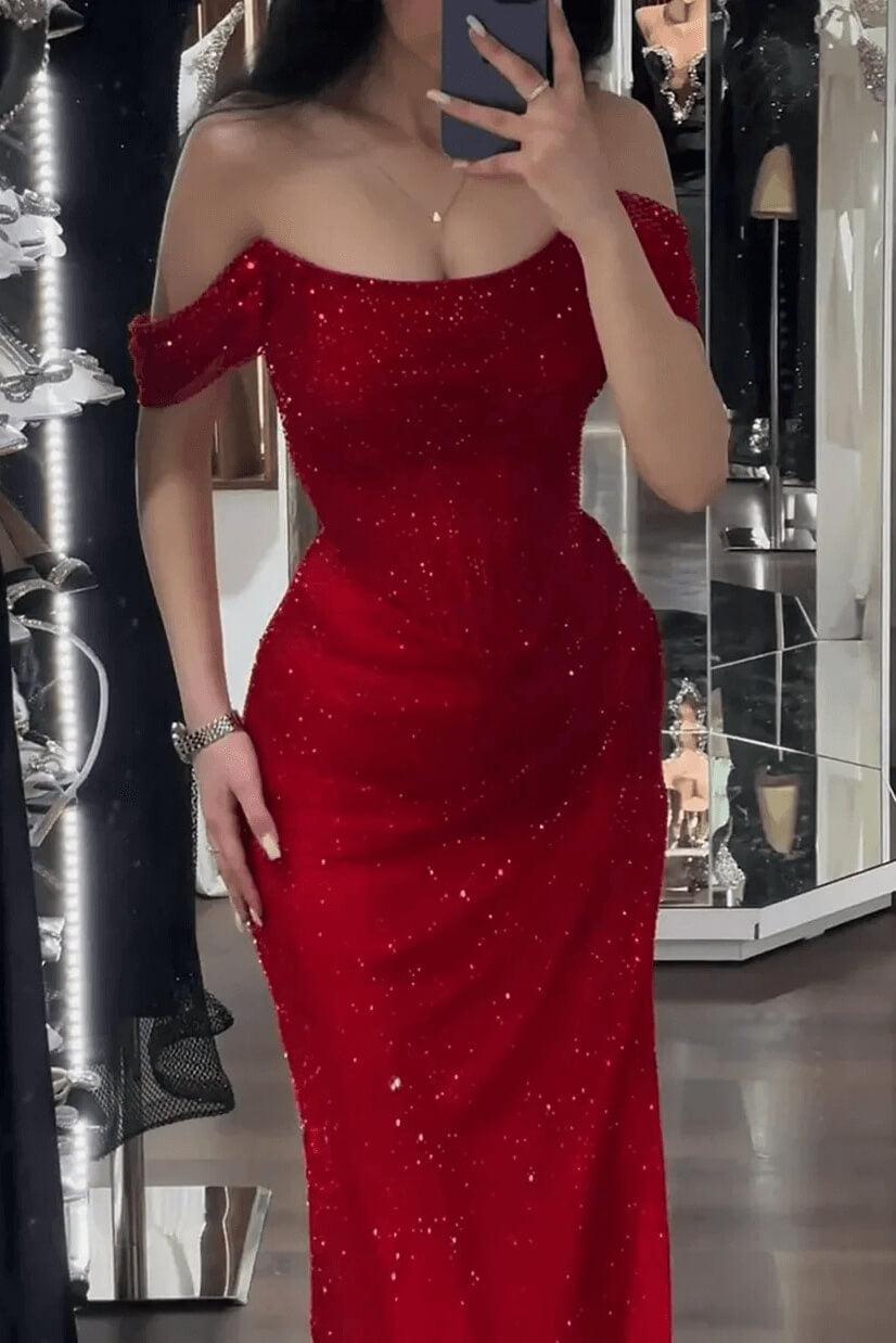 Mermaid Prom Dress Sequined Off the Shoulder Formal Dress