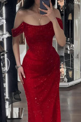 Mermaid Prom Dress Sequined Off the Shoulder Formal Dress