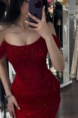 Mermaid Prom Dress Sequined Off the Shoulder Formal Dress