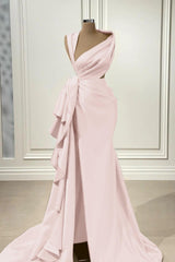 Mermaid Prom Dress Sleeveless Asymmetric Neck Satin Formal Dress