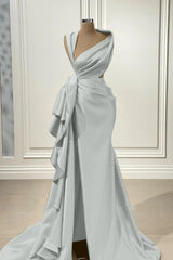 Mermaid Prom Dress Sleeveless Asymmetric Neck Satin Formal Dress