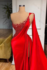 Mermaid Prom Dress Sleeveless One Shoulder Beaded Formal Dress