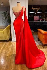 Mermaid Prom Dress Sleeveless One Shoulder Beaded Formal Dress