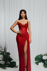 Mermaid Prom Dress Strapless Sleeveless Sequined Formal Dress