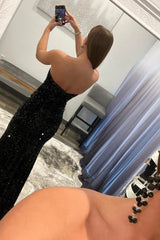 Mermaid Royal Blue Prom Dress Sequin Evening Dress With Slit