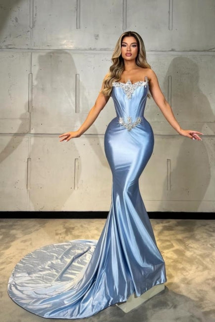 Mermaid Satin Sleeveless Formal Dress With Rhinestone