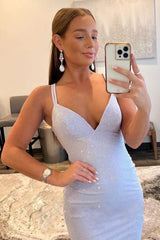 Mermaid Spaghetti Straps Lilac Prom Dress Sequined Long Evening Dress