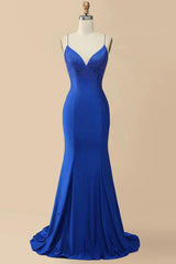 Mermaid Spaghetti Straps Red Prom Dress Long Evening Dress with Criss Cross Back