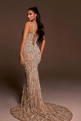 Mermaid Spaghetti Straps Wedding Dress Beaded Tulle Bridal Gown