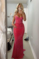 Mermaid Sweetheart Red Long Prom Dress With Beading Formal Evening Gown