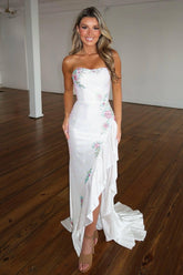 Mermaid Sweetheart White Long Prom Dress With Beading Formal Evening Gown