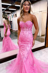 Mermaid Tulle Prom Dress Lace Up Long Formal Dress with Appliques