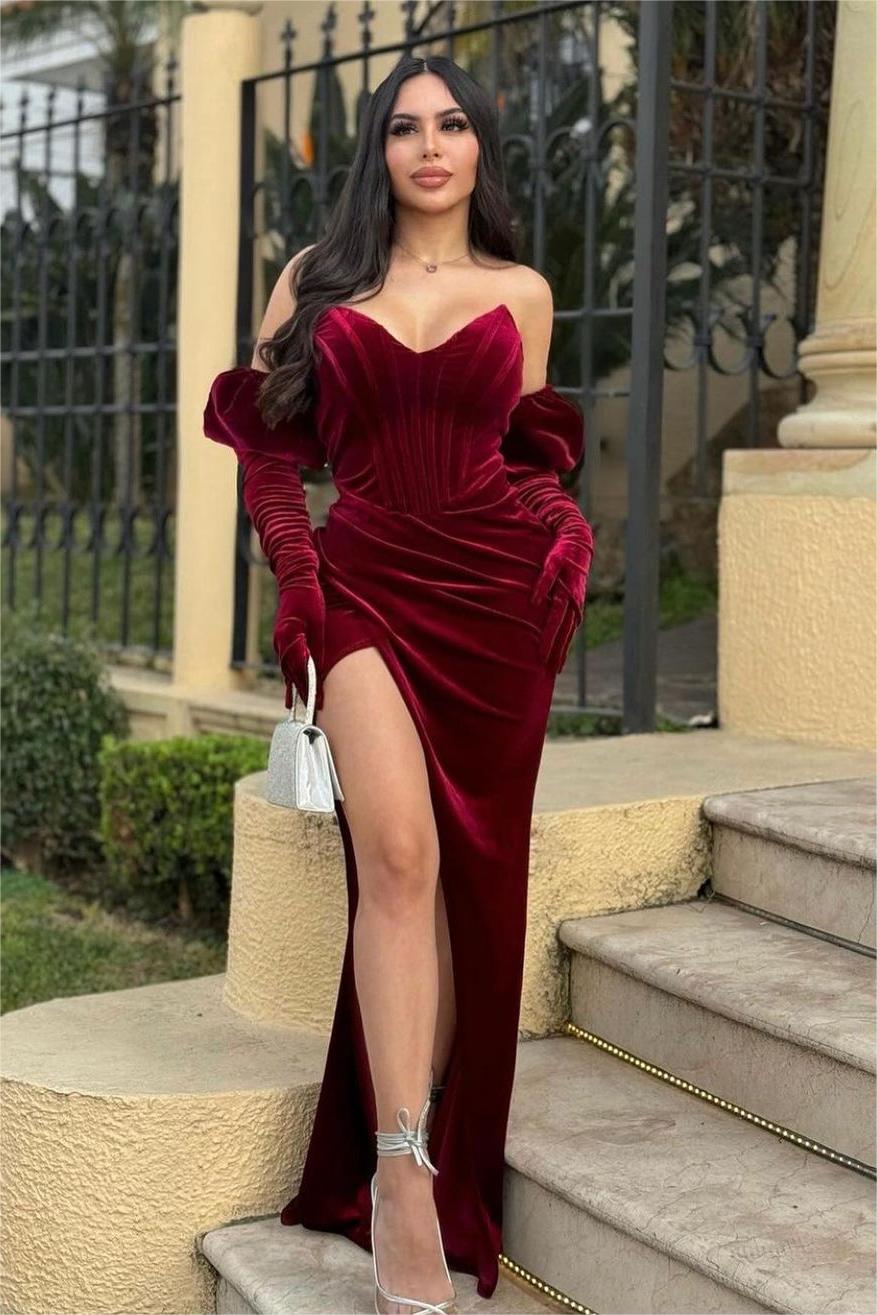 Mermaid Velvet Evening Dress Sleeveless Sweetheart Formal Dress