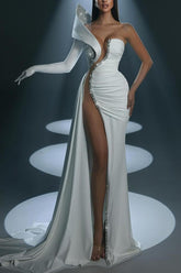 Mermaid Wedding Dress Long Sleeve One Shoulder Beaded Formal Dress