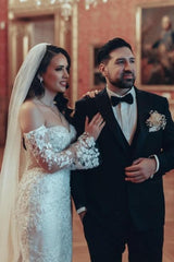Mermaid Wedding Dress Off The Shoulder Lace Bridal Gown With Sleeves