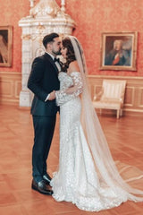 Mermaid Wedding Dress Off The Shoulder Lace Bridal Gown With Sleeves