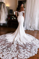 Mermaid Wedding Dress Off The Shoulder Lace Satin Bridal Gown
