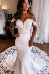 Mermaid Wedding Dress Off The Shoulder Lace Satin Bridal Gown