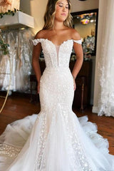 Mermaid Wedding Dress Off The Shoulder Lace Sleeveless Bridal Gown With Train