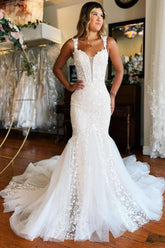 Mermaid Wedding Dress Off The Shoulder Lace Sleeveless Bridal Gown With Train