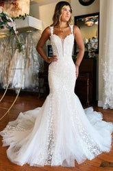 Mermaid Wedding Dress Off The Shoulder Lace Sleeveless Bridal Gown With Train