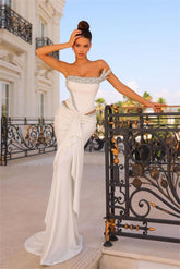Mermaid Wedding Dress One Shoulder Formal Dress with Beadings