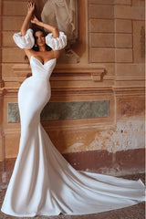 Mermaid Wedding Dress Sleeveless Satin Solid Sweetheart Satin Bridal Gown